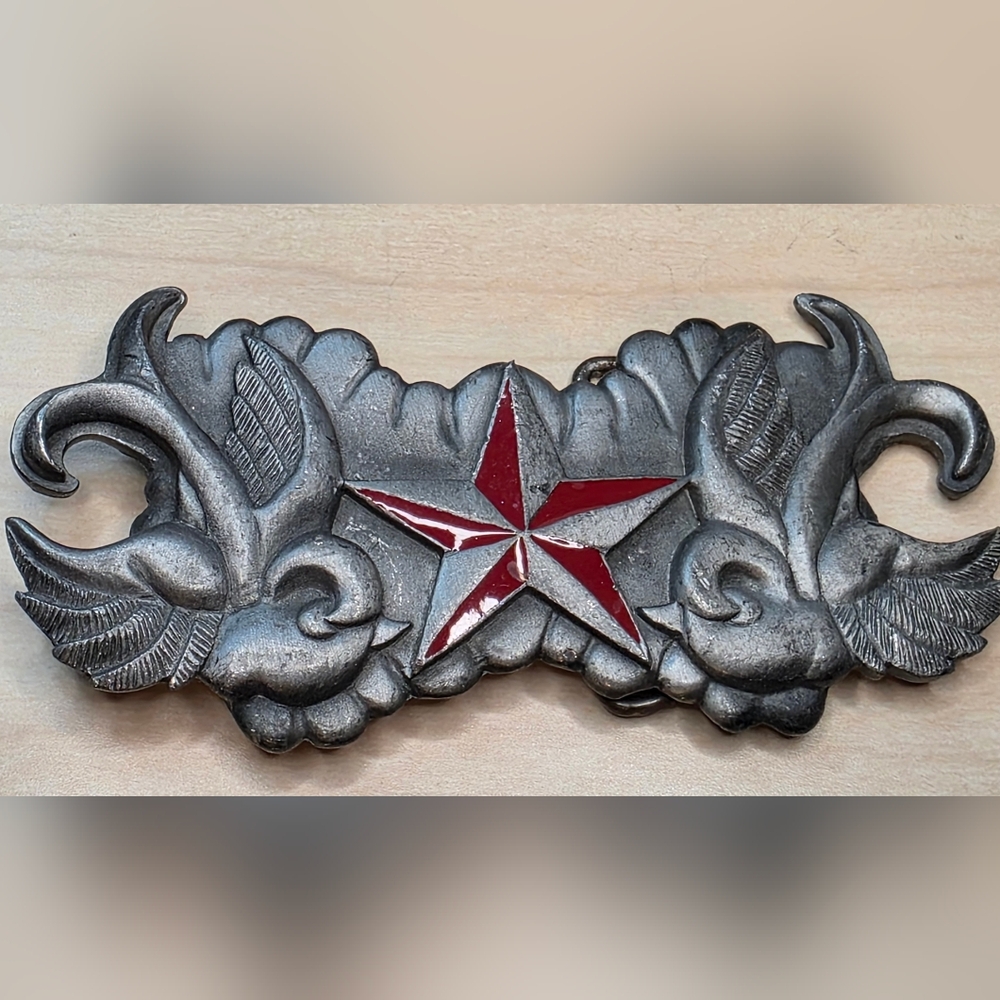 Sparrows And Partial Red Star Heavy Metal MFG. Belt Buckle